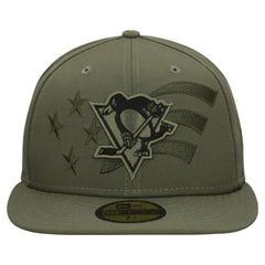 Pittsburgh Penguins New Era Military Appreciation Flag 59FIFTY Fitted Hat Olive