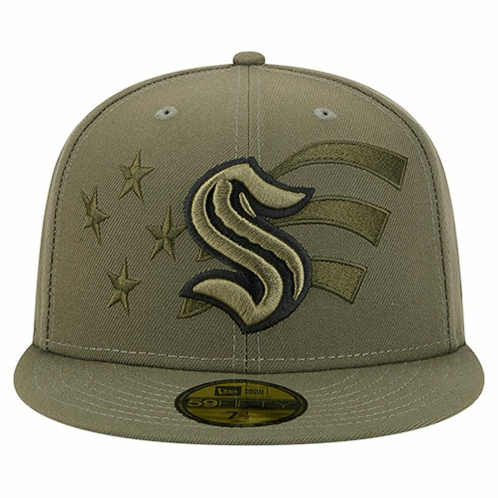 Seattle Kraken New Era Military Appreciation Flag 59FIFTY Fitted Hat Olive