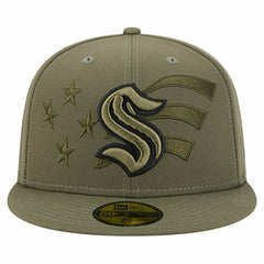 Seattle Kraken New Era Military Appreciation Flag 59FIFTY Fitted Hat Olive