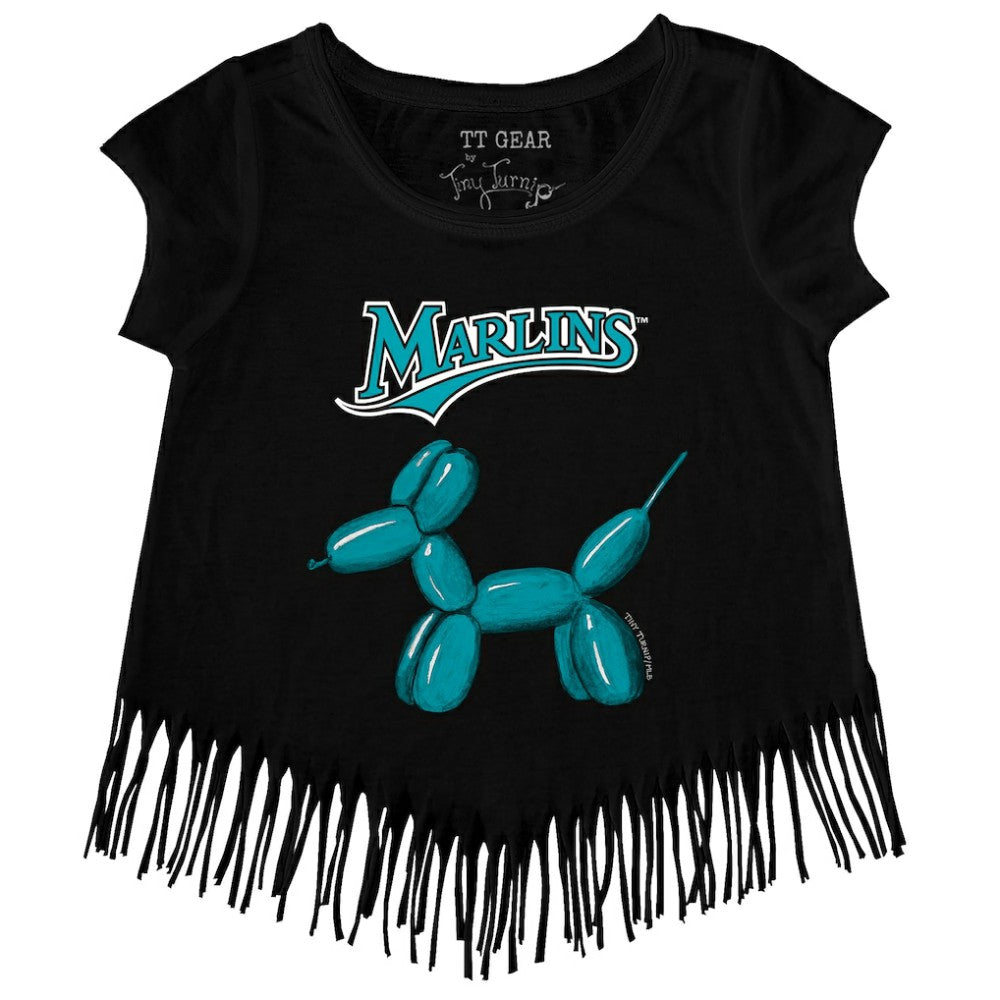 Miami Marlins Tiny Turnip Girls Youth Balloon Dog Fringe T-Shirt Black