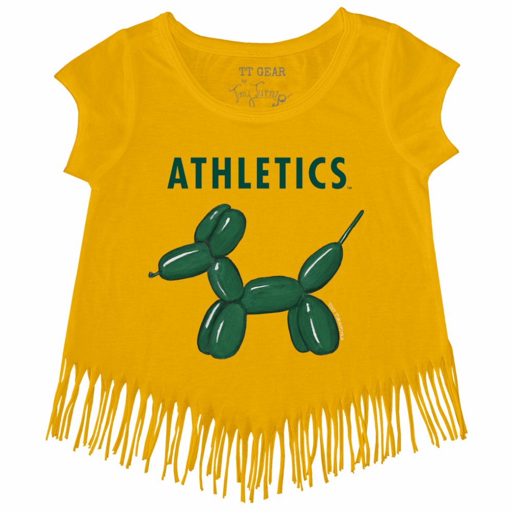 Athletics Tiny Turnip Girls Youth Balloon Dog Fringe T-Shirt Gold