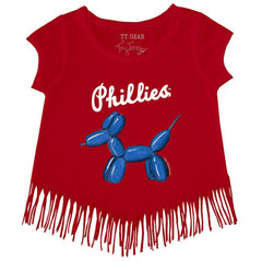 Philadelphia Phillies Tiny Turnip Girls Youth Balloon Dog Fringe T-Shirt Red