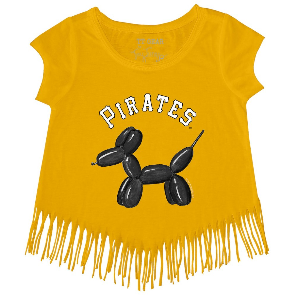 Pittsburgh Pirates Tiny Turnip Girls Youth Balloon Dog Fringe T-Shirt Gold