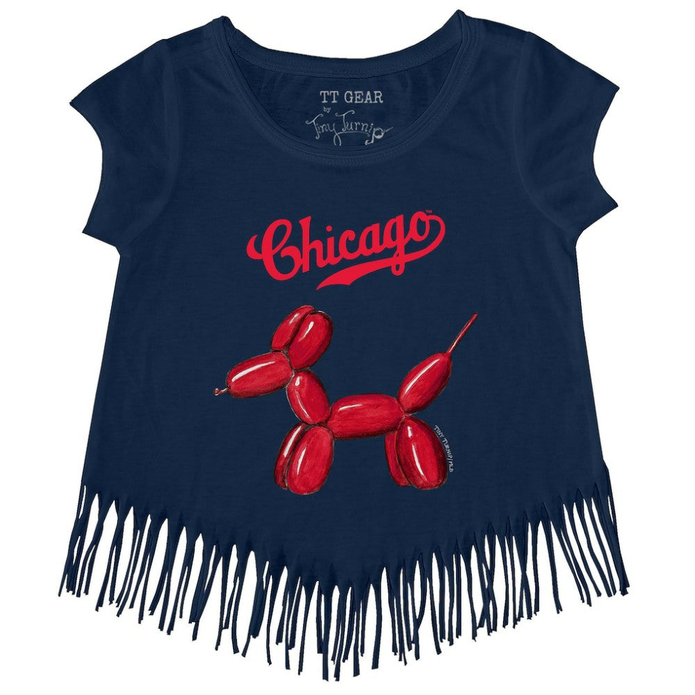 Chicago Cubs Tiny Turnip Girls Youth Balloon Dog Fringe T-Shirt Navy