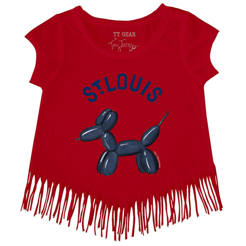 St. Louis Cardinals Tiny Turnip Girls Youth Balloon Dog Fringe T-Shirt Red
