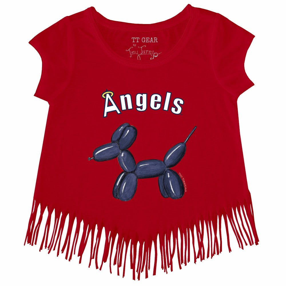 Los Angeles Angels Tiny Turnip Girls Youth Balloon Dog Fringe T-Shirt Red