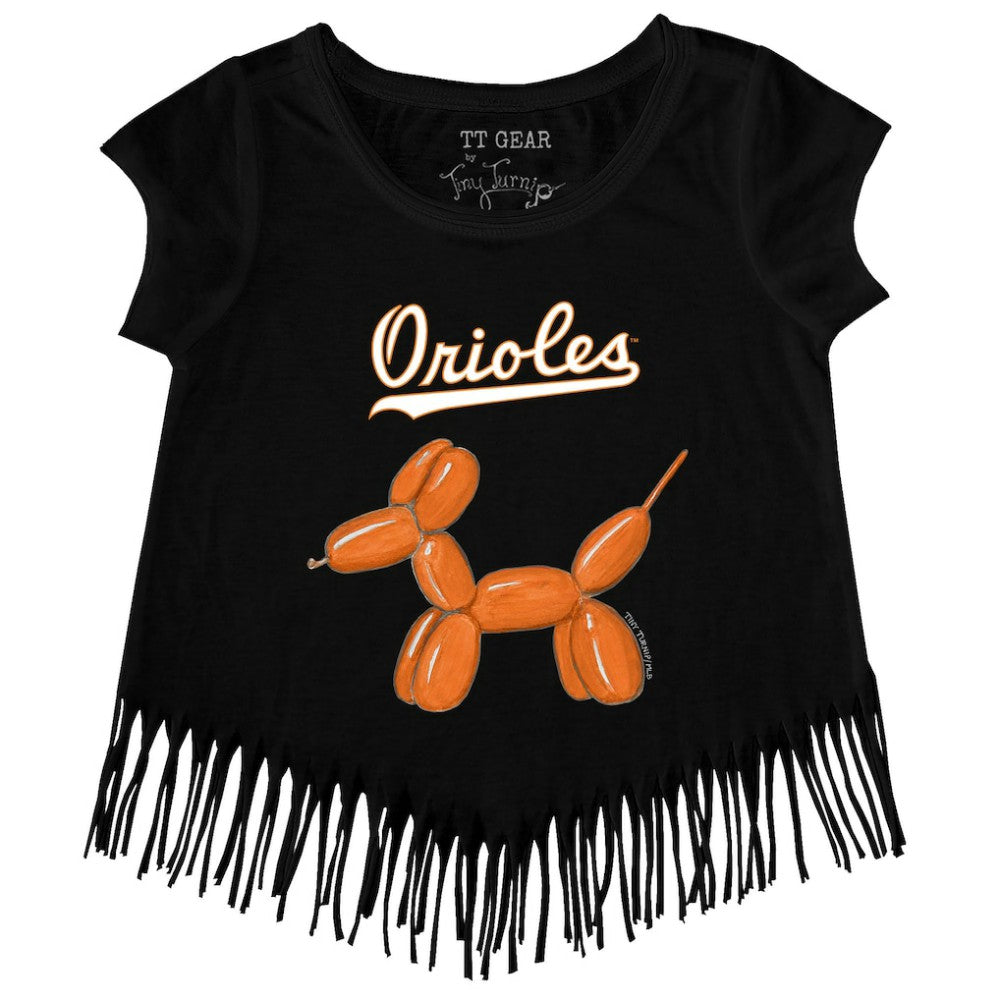 Baltimore Orioles Tiny Turnip Girls Youth Balloon Dog Fringe T-Shirt Black