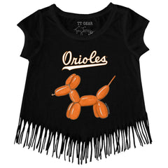 Baltimore Orioles Tiny Turnip Girls Youth Balloon Dog Fringe T-Shirt Black