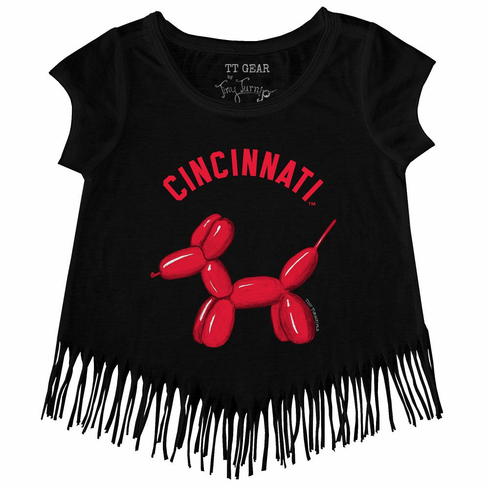 Cincinnati Reds Tiny Turnip Girls Youth Balloon Dog Fringe T-Shirt Black