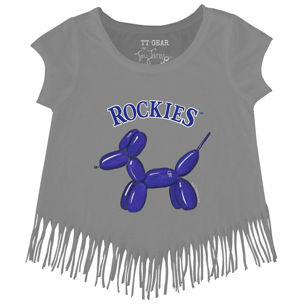 Colorado Rockies Tiny Turnip Girls Youth Balloon Dog Fringe T-Shirt Gray