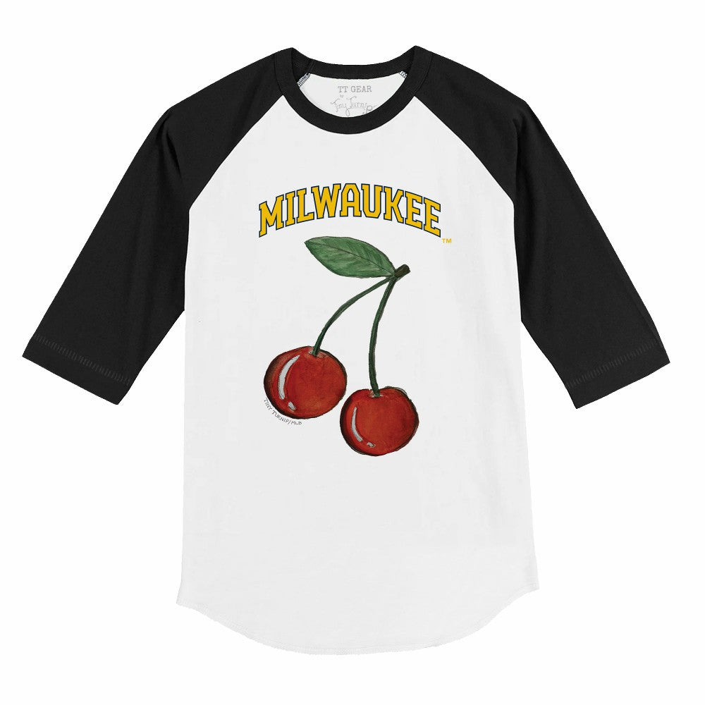 Milwaukee Brewers Tiny Turnip Youth Cherries 3/4-Sleeve Raglan Baseball T-Shirt White