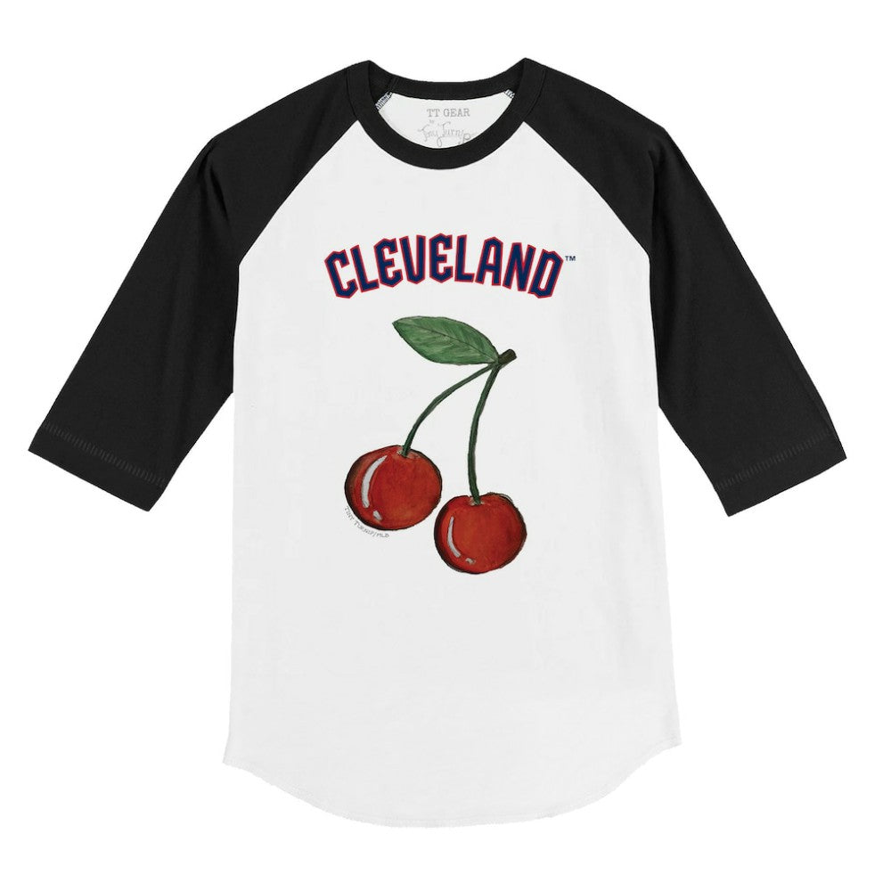 Cleveland Guardians Tiny Turnip Youth Cherries 3/4-Sleeve Raglan Baseball T-Shirt White