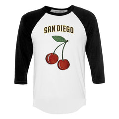 San Diego Padres Tiny Turnip Women's Cherries 3/4-Sleeve Raglan Baseball T-Shirt White