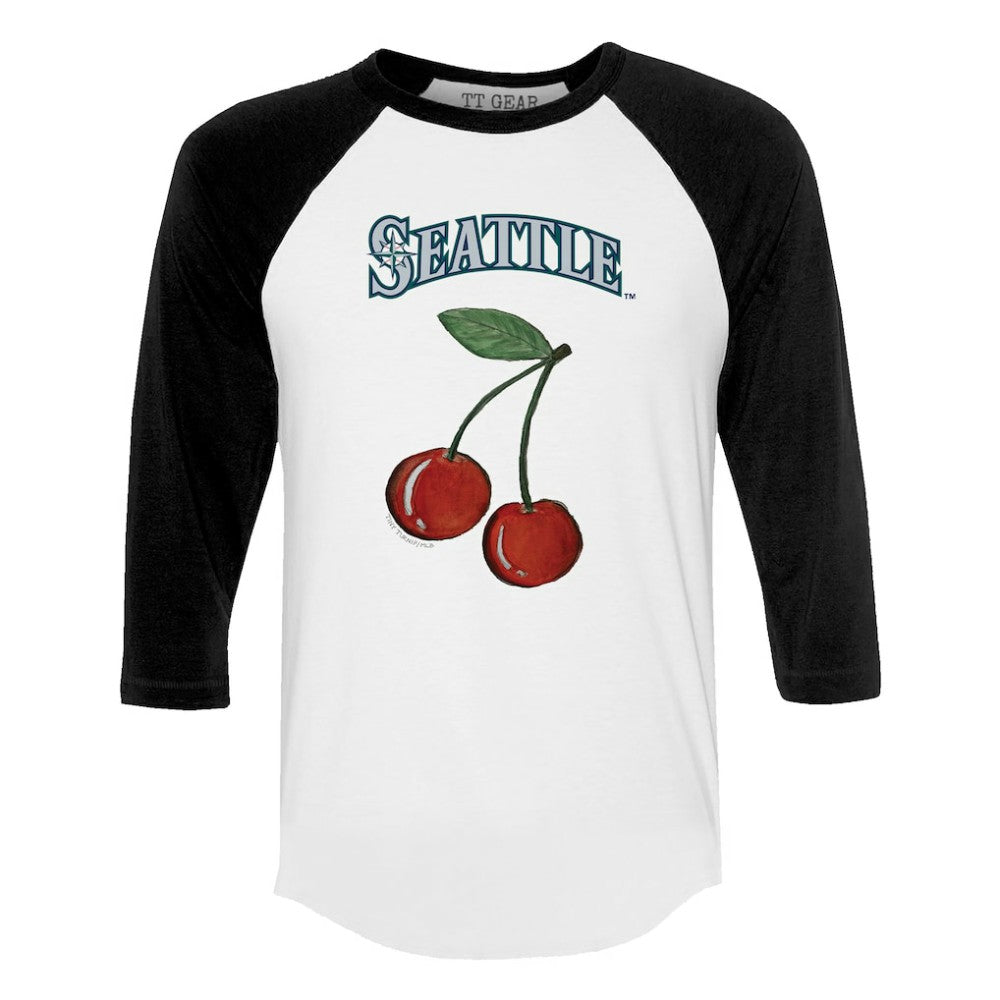 Seattle Mariners Tiny Turnip Women's Cherries 3/4-Sleeve Raglan Baseball T-Shirt White