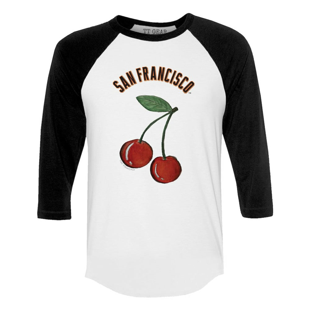 San Francisco Giants Tiny Turnip Women's Cherries 3/4-Sleeve Raglan Baseball T-Shirt White