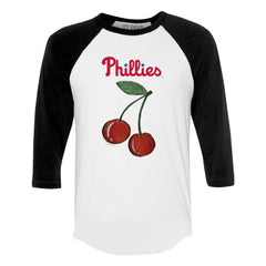 Philadelphia Phillies Tiny Turnip Women's Cherries 3/4-Sleeve Raglan Baseball T-Shirt White