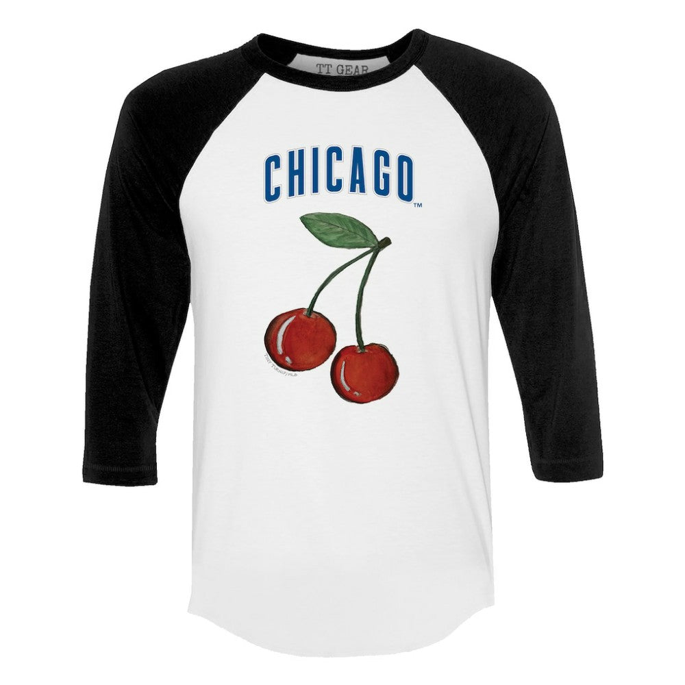 Chicago Cubs Tiny Turnip Women's Cherries 3/4-Sleeve Raglan Baseball T-Shirt White