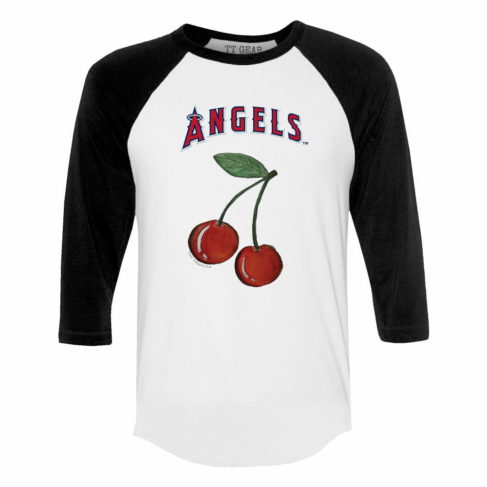 Los Angeles Angels Tiny Turnip Women's Cherries 3/4-Sleeve Raglan Baseball T-Shirt White