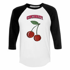 Cincinnati Reds Tiny Turnip Women's Cherries 3/4-Sleeve Raglan Baseball T-Shirt White