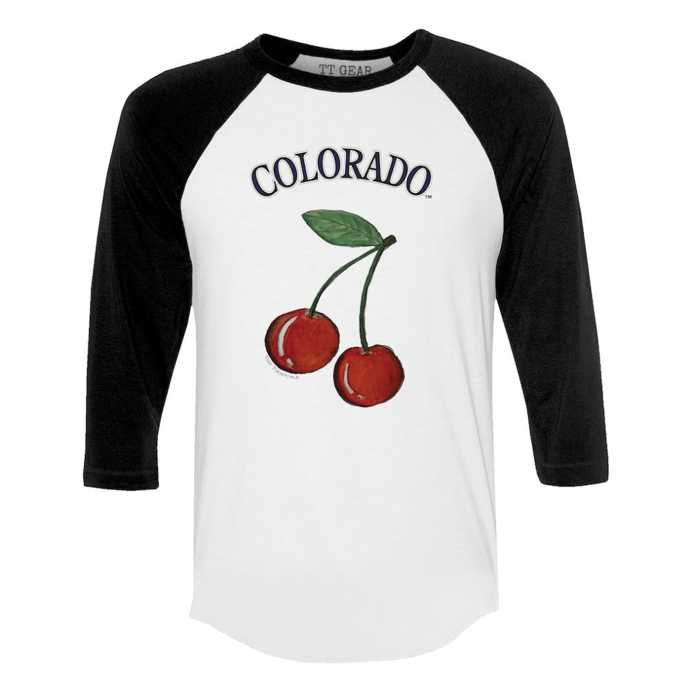 Colorado Rockies Tiny Turnip Women's Cherries 3/4-Sleeve Raglan Baseball T-Shirt White