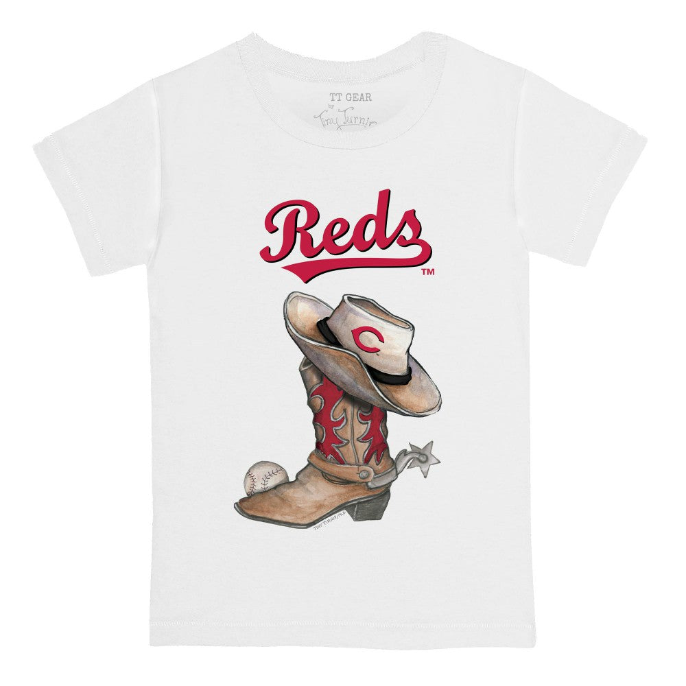 Cincinnati Reds Tiny Turnip Youth Cowboy Boot T-Shirt White