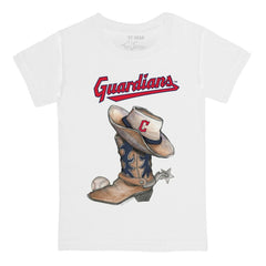 Cleveland Guardians Tiny Turnip Youth Cowboy Boot T-Shirt White