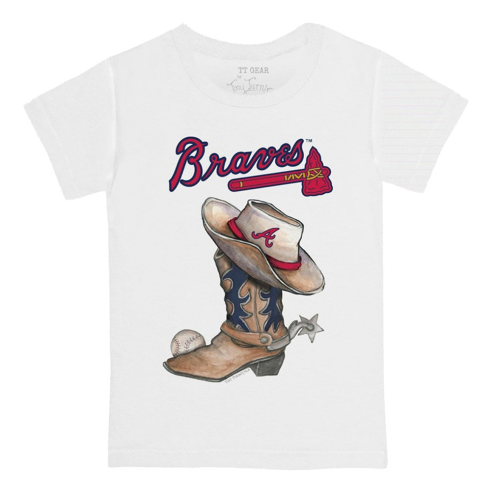 Atlanta Braves Tiny Turnip Youth Cowboy Boot T-Shirt White