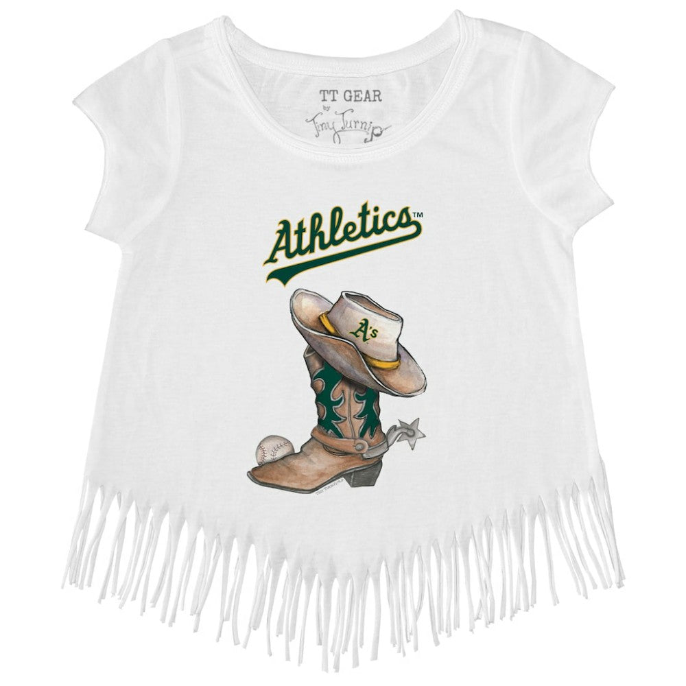 Athletics Tiny Turnip Girls Youth Cowboy Boot Fringe T-Shirt White