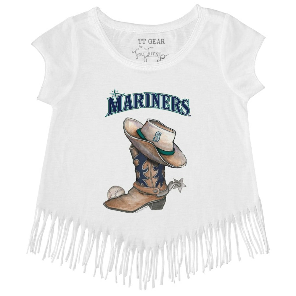 Seattle Mariners Tiny Turnip Girls Youth Cowboy Boot Fringe T-Shirt White
