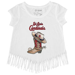 St. Louis Cardinals Tiny Turnip Girls Youth Cowboy Boot Fringe T-Shirt White