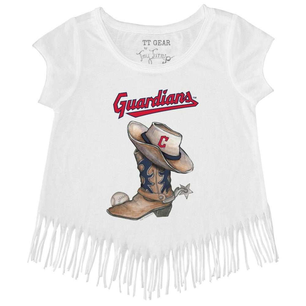 Cleveland Guardians Tiny Turnip Girls Youth Cowboy Boot Fringe T-Shirt White