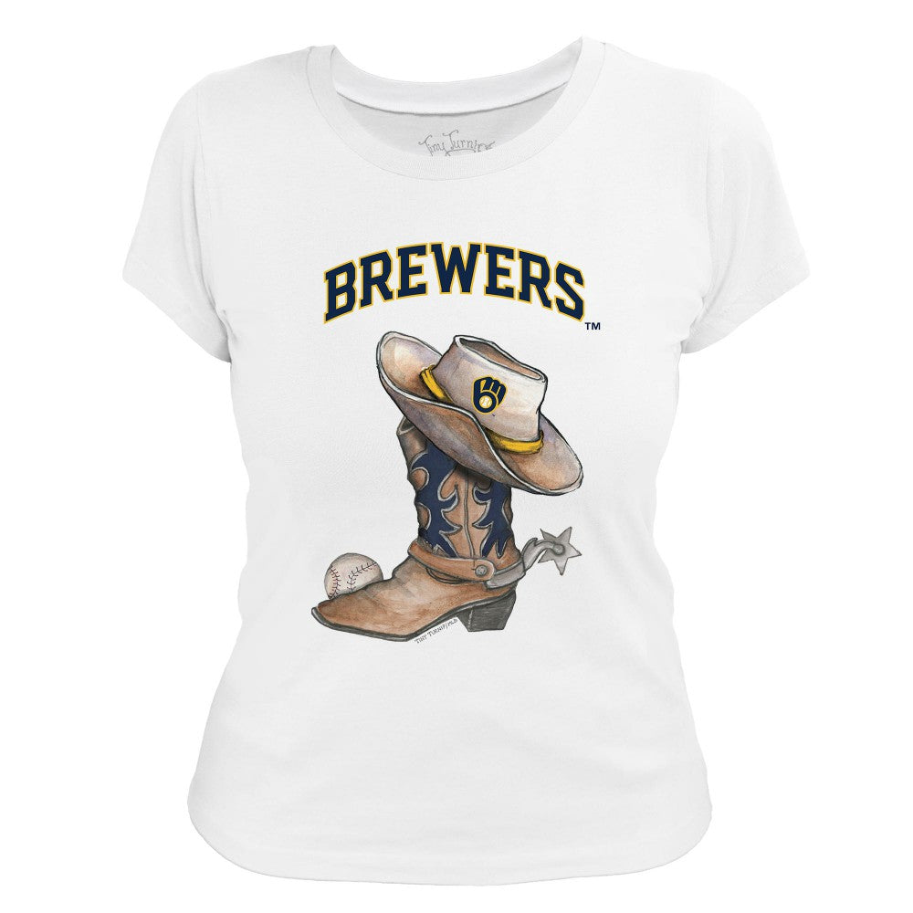 Milwaukee Brewers Tiny Turnip Women's Cowboy Boot T-Shirt White