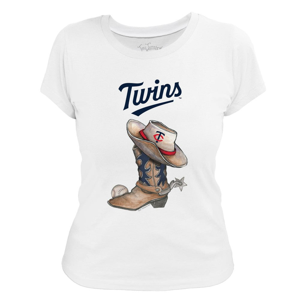 Minnesota Twins Tiny Turnip Women's Cowboy Boot T-Shirt White