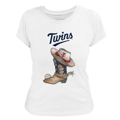 Minnesota Twins Tiny Turnip Women's Cowboy Boot T-Shirt White