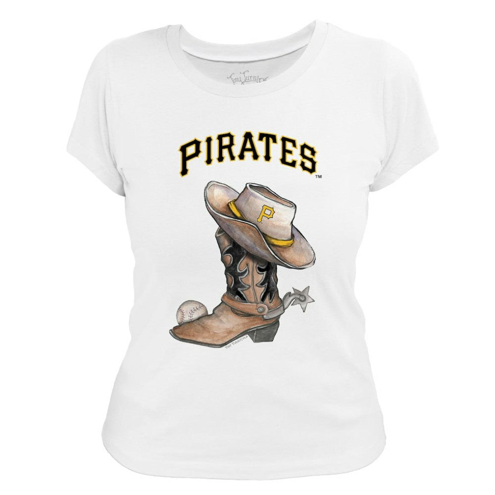 Pittsburgh Pirates Tiny Turnip Women's Cowboy Boot T-Shirt White