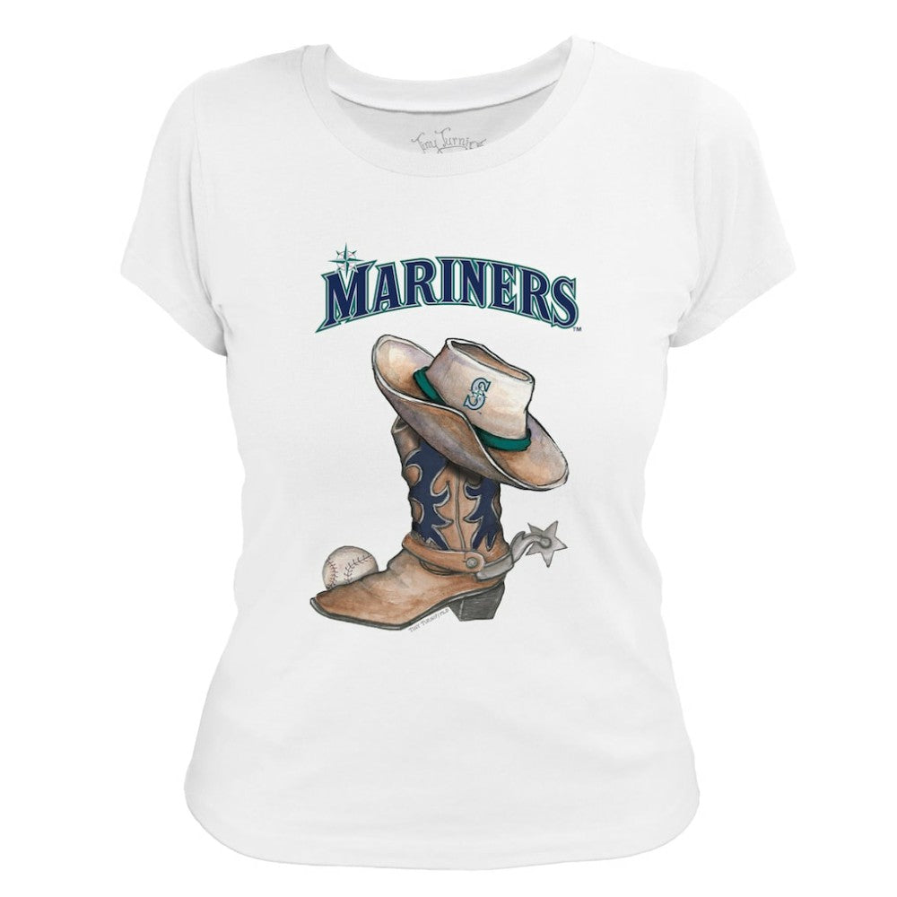 Seattle Mariners Tiny Turnip Women's Cowboy Boot T-Shirt White