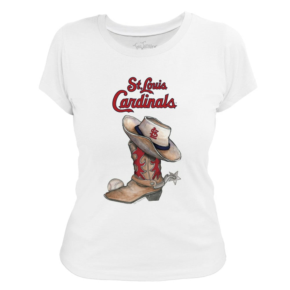 St. Louis Cardinals Tiny Turnip Women's Cowboy Boot T-Shirt White