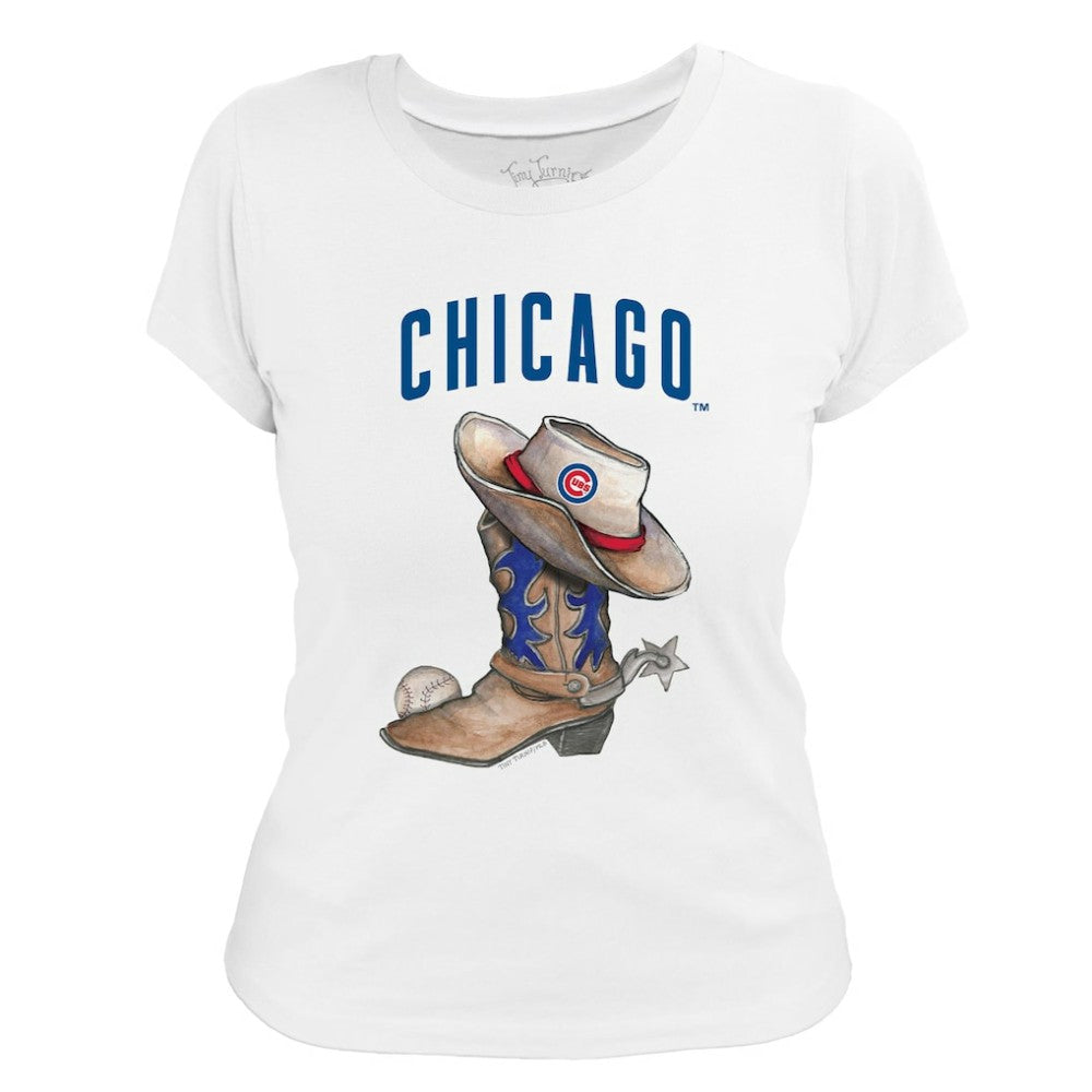 Chicago Cubs Tiny Turnip Women's Cowboy Boot T-Shirt White