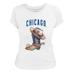Chicago Cubs Tiny Turnip Women's Cowboy Boot T-Shirt White