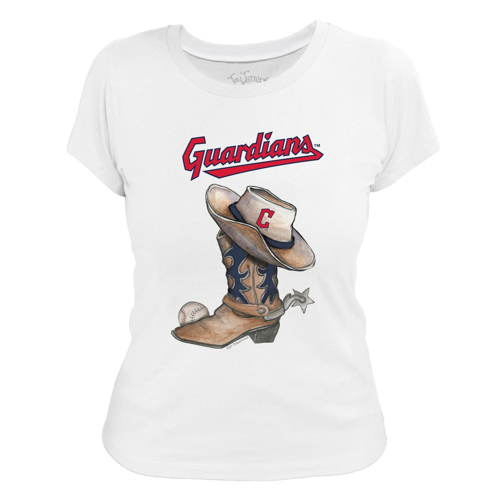 Cleveland Guardians Tiny Turnip Women's Cowboy Boot T-Shirt White