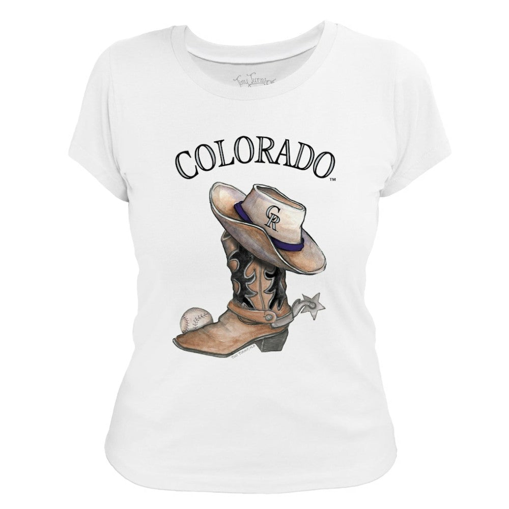 Colorado Rockies Tiny Turnip Women's Cowboy Boot T-Shirt White