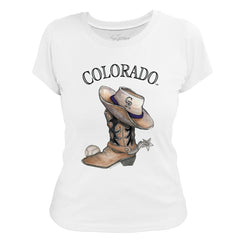 Colorado Rockies Tiny Turnip Women's Cowboy Boot T-Shirt White