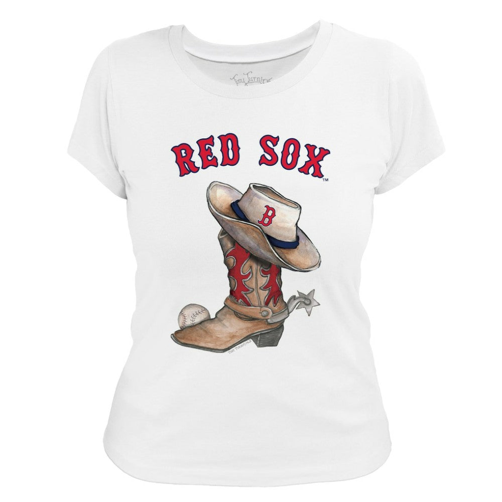 Boston Red Sox Tiny Turnip Women's Cowboy Boot T-Shirt White