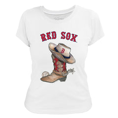 Boston Red Sox Tiny Turnip Women's Cowboy Boot T-Shirt White