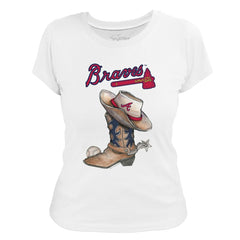 Atlanta Braves Tiny Turnip Women's Cowboy Boot T-Shirt White