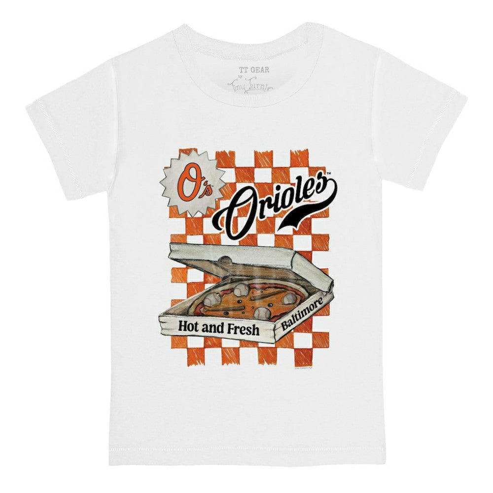 Baltimore Orioles Tiny Turnip Youth Pizza T-Shirt White