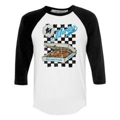 Miami Marlins Tiny Turnip Women's Pizza 3/4-Sleeve Raglan Baseball T-Shirt White/Black