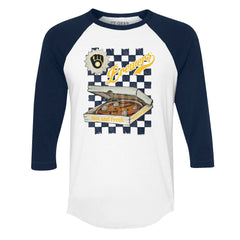 Milwaukee Brewers Tiny Turnip Women's Pizza 3/4-Sleeve Raglan Baseball T-Shirt White/Navy