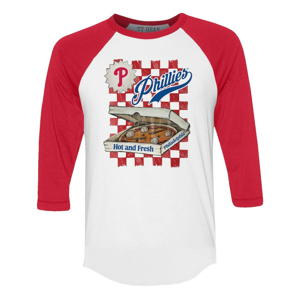 Philadelphia Phillies Tiny Turnip Women's Pizza 3/4-Sleeve Raglan Baseball T-Shirt White/Red