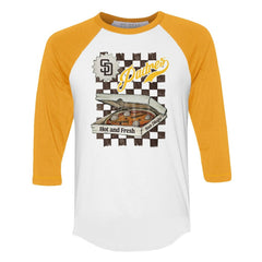 San Diego Padres Tiny Turnip Women's Pizza 3/4-Sleeve Raglan Baseball T-Shirt White/Gold